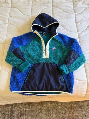 Nike Blue & Teal Sherpa Half-Zip Pullover Hoodie